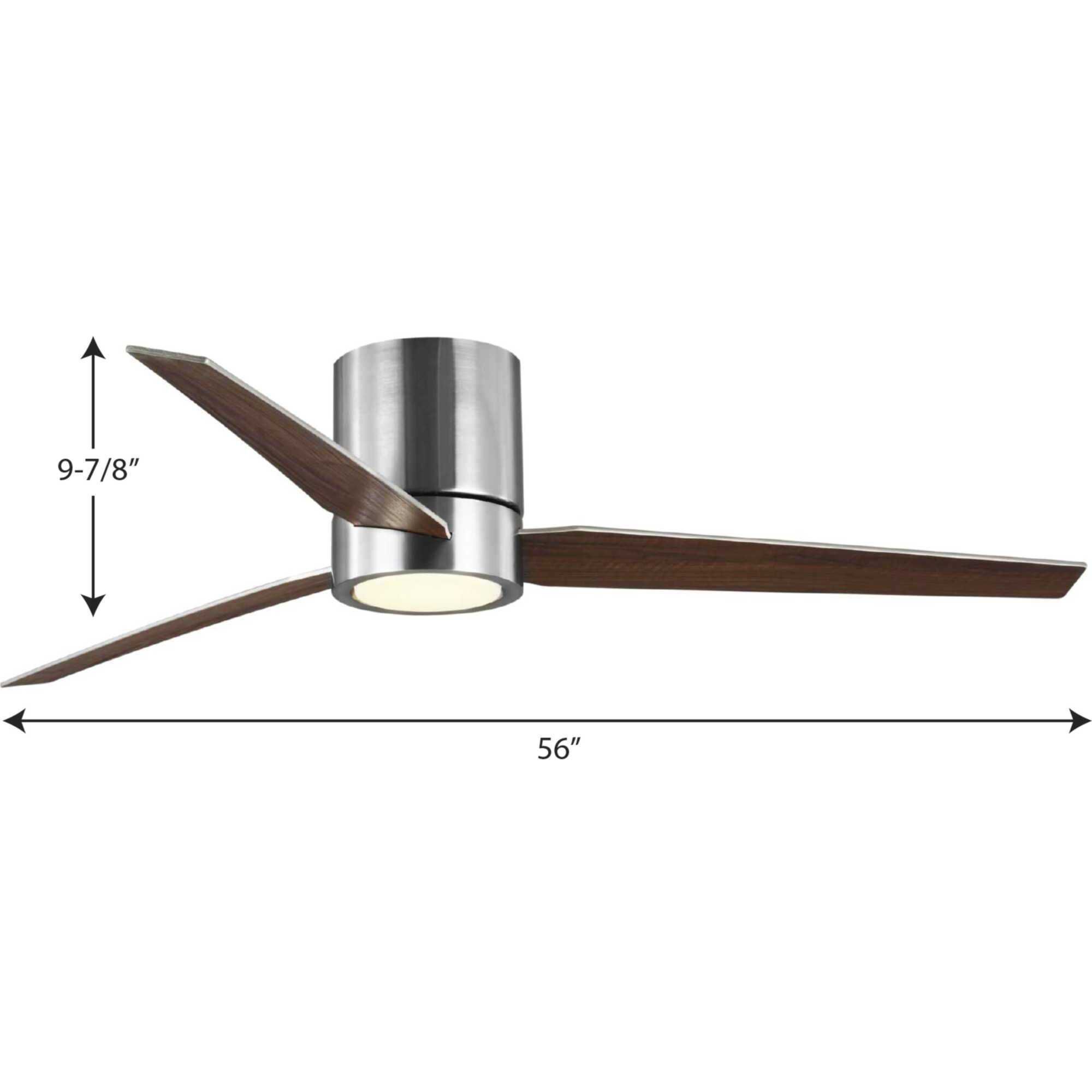 Chase 56 inch Brushed Nickel with Silver/American Walnut Blades Hugger Ceiling Fan, Progress LED
