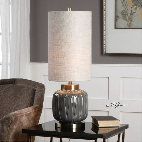 Zahlia 32 inch 150 watt Aged Gray Ceramic and Antiqued Brass Table Lamp Portable Light