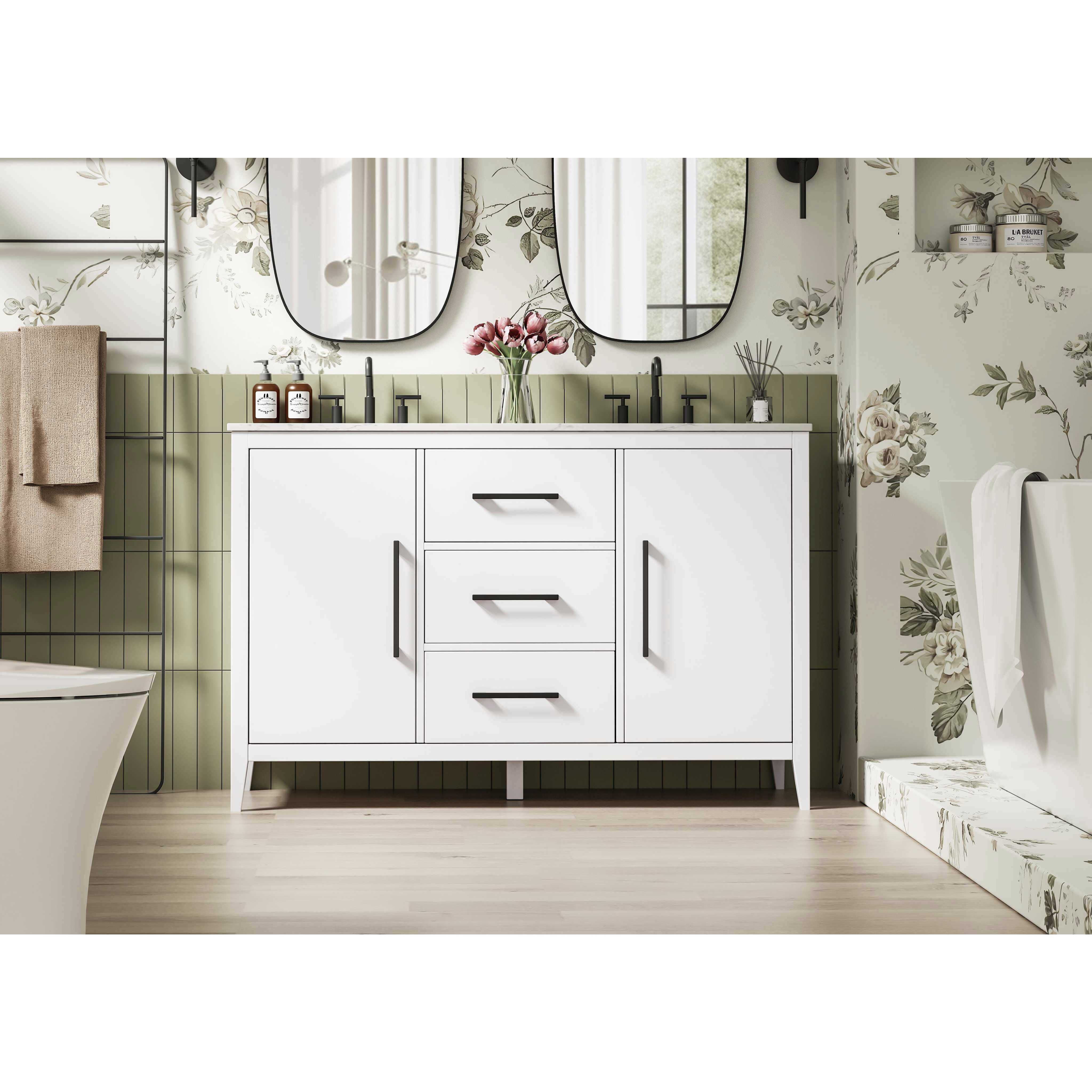 Millie 54 X 35 inch White Bathroom Vanity Cabinet