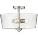 Rowe 3 Light 15 inch Satin Nickel Semi-Flush Mount Ceiling Light