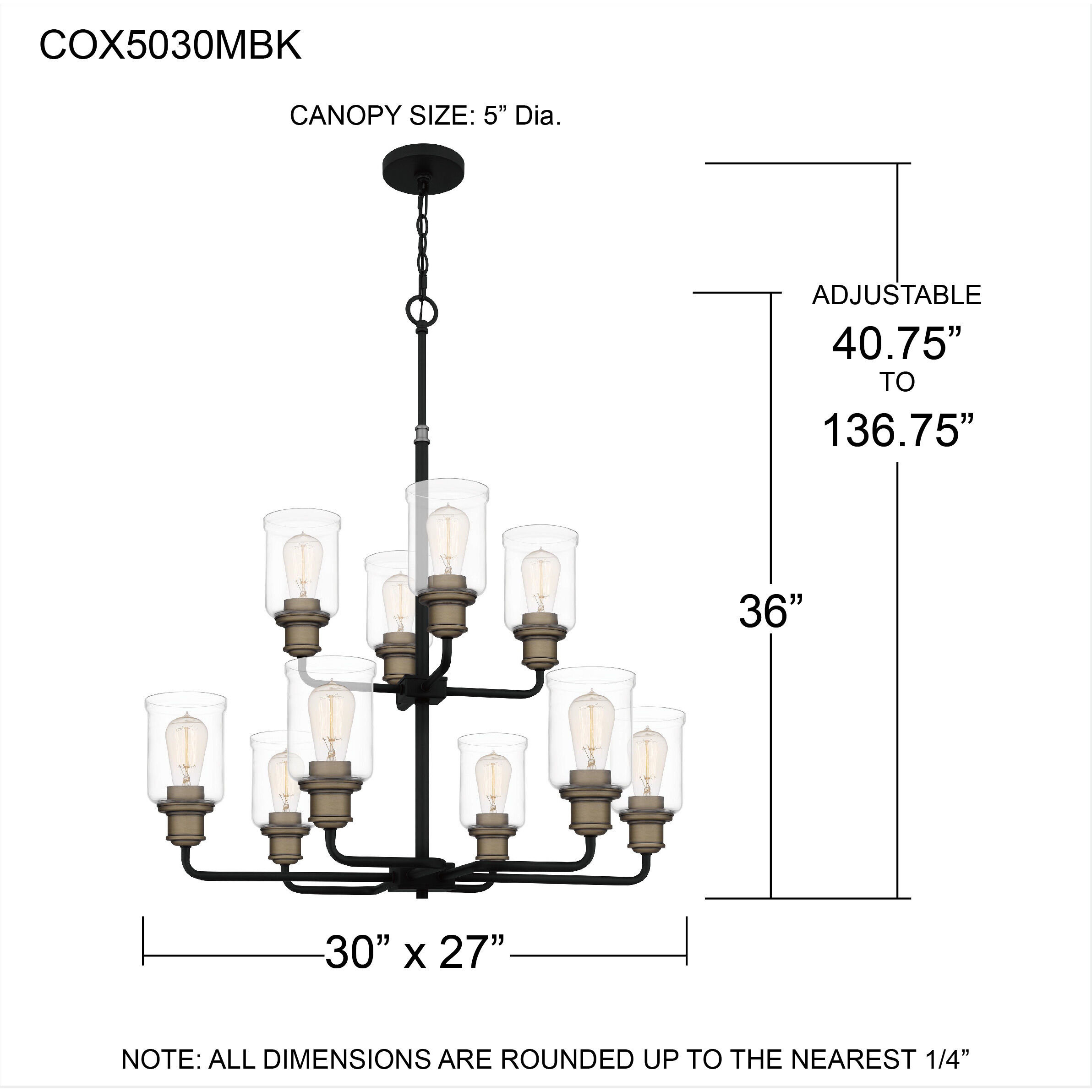 Quoizel COX5030MBK Cox 10 Light 30 inch Matte Black Chandelier Ceiling Light