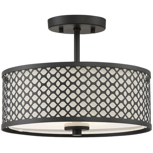 Modern 2 Light 13 inch Matte Black Semi-Flush Ceiling Light