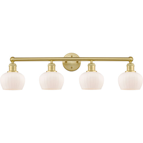 Fenton 4 Light 33.5 inch Satin Gold Bath Vanity Light Wall Light in Matte White