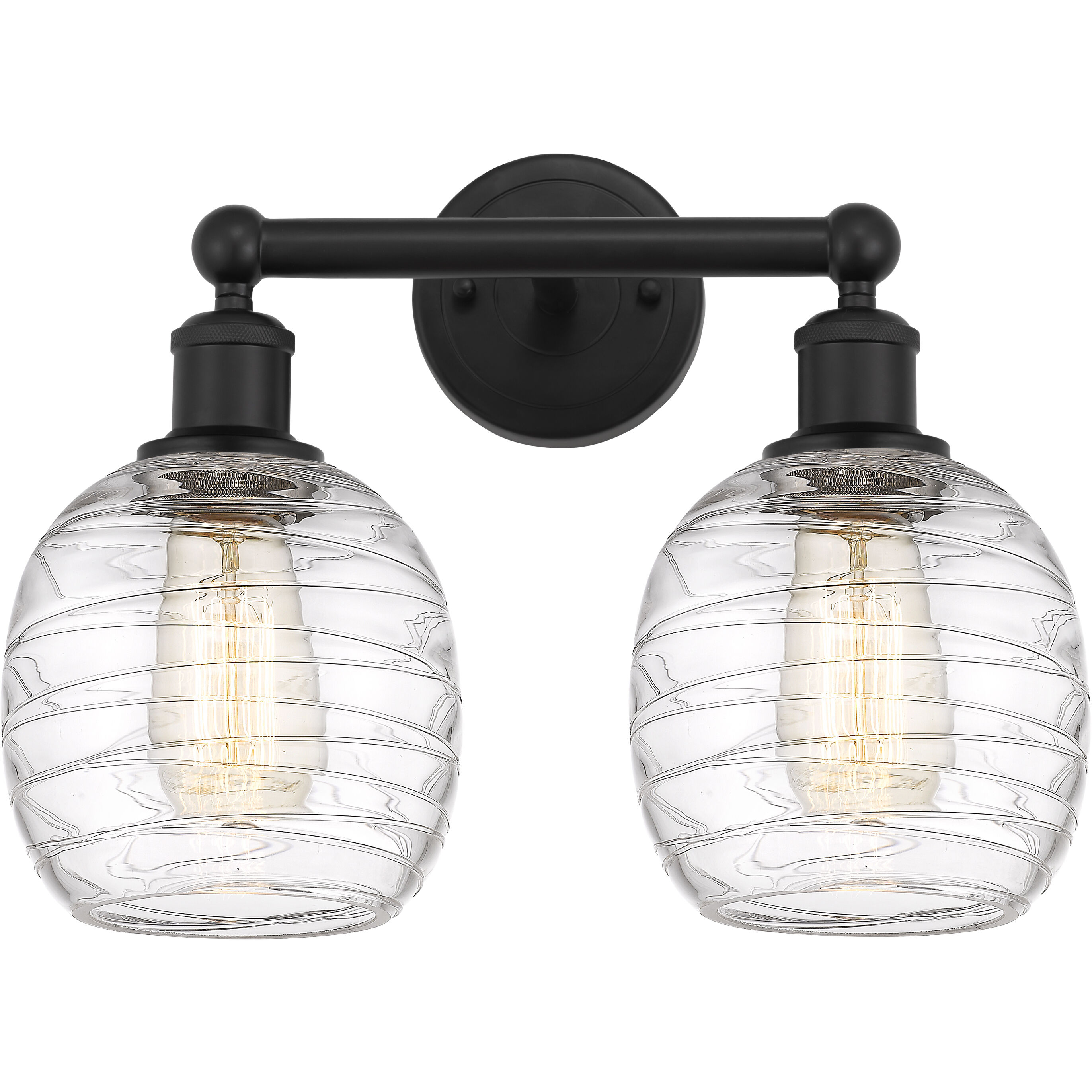 Edison Belfast 2 Light 15 inch Matte Black Bath Vanity Light Wall Light in Deco Swirl Glass