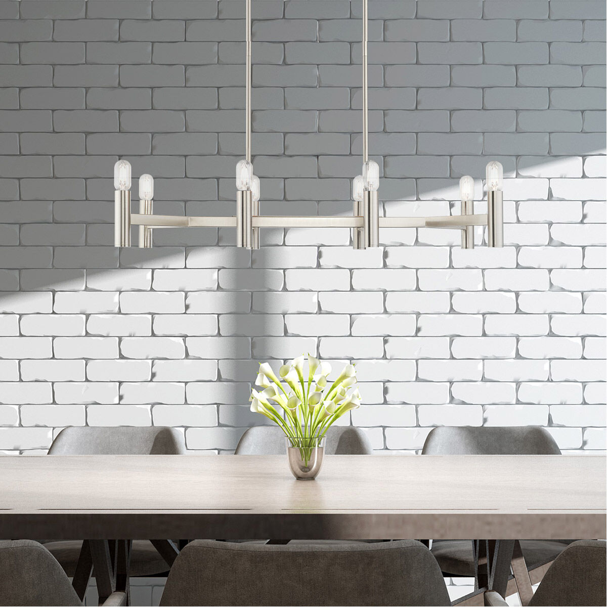 Copenhagen 8 Light 40 inch Brushed Nickel Linear Chandelier Ceiling Light