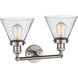 Franklin Restoration Large Cone 2 Light 18 inch Brushed Satin Nickel Bath Vanity Light Wall Light in Seedy Glass, Franklin Restoration