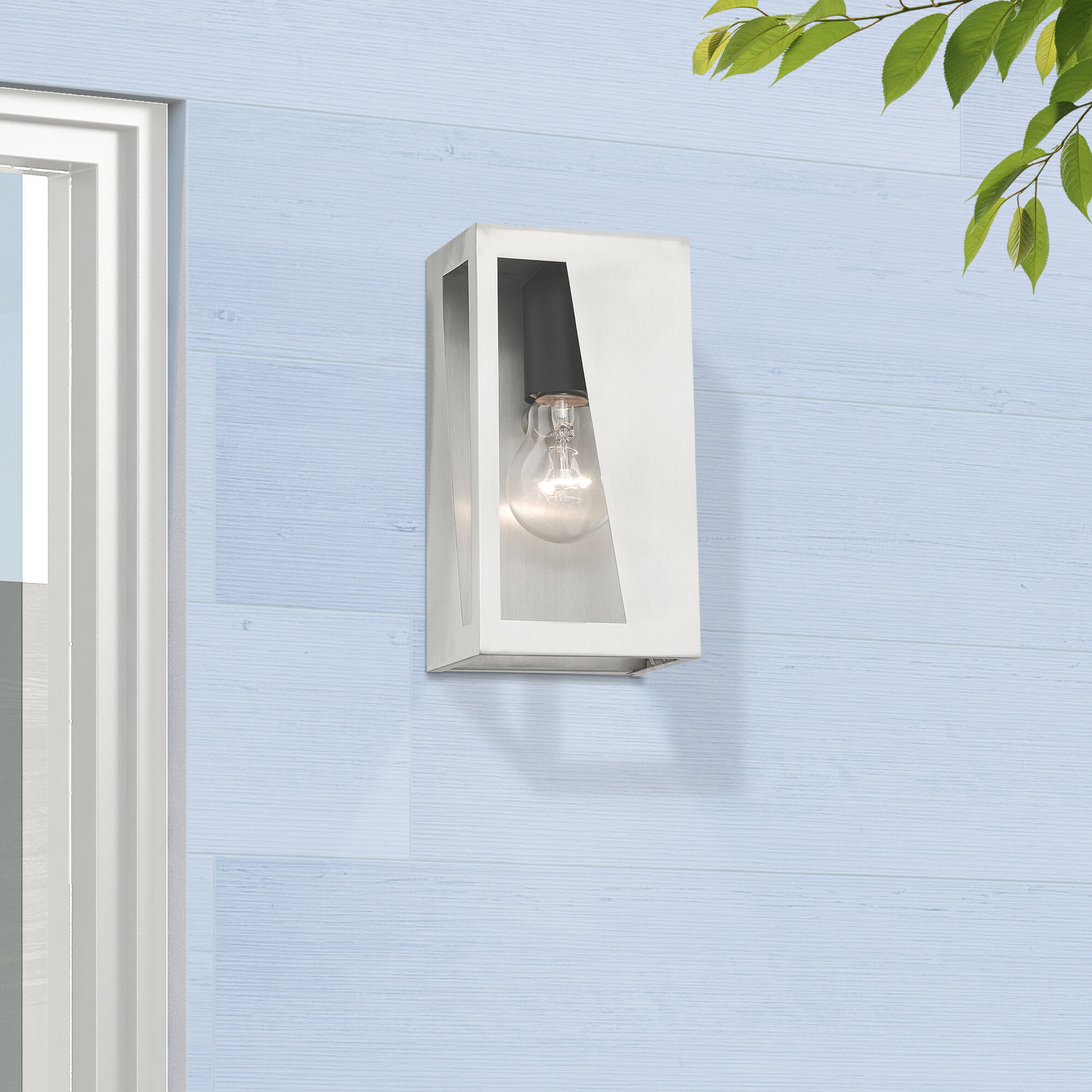 Forsyth 1 Light 8.5 inch Brushed Nickel with Black Finish Accents Outdoor Wall Lantern, Small