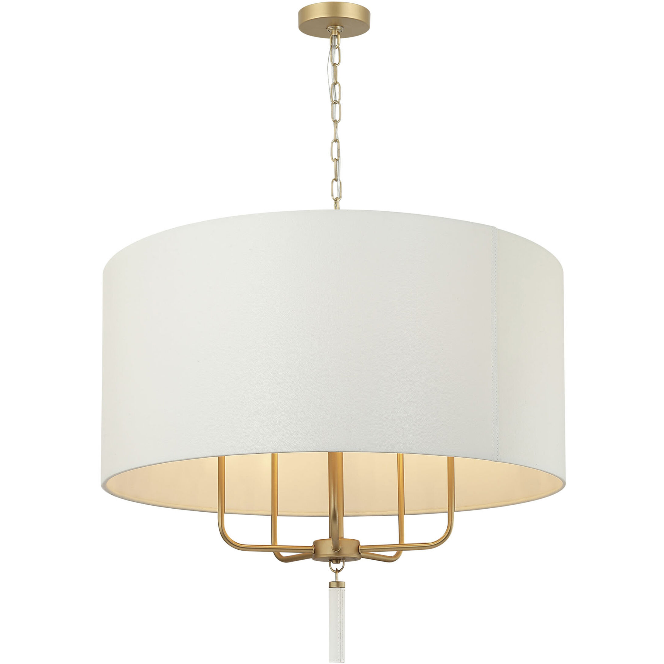 Secret Agent 5 Light 30 inch Painted Gold and White Leather Pendant Ceiling Light
