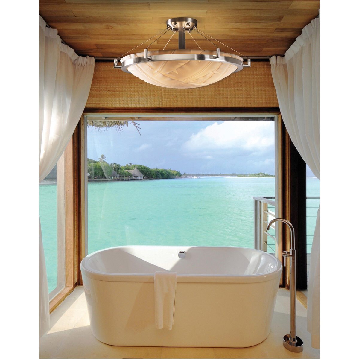 Porcelina LED 27 inch Matte Black Semi-Flush Ceiling Light in 5000 Lm LED, Waves