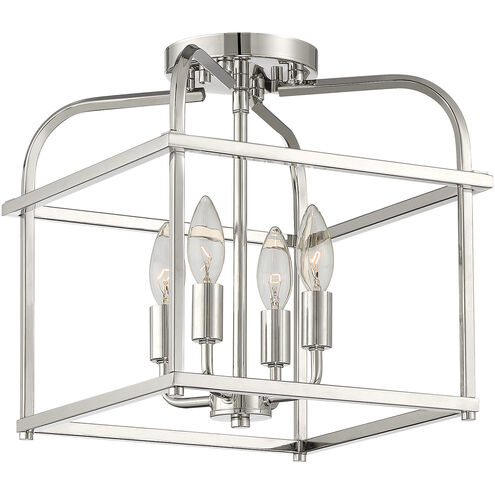 Transitional 4 Light 12 inch Polished Nickel Semi-Flush Ceiling Light