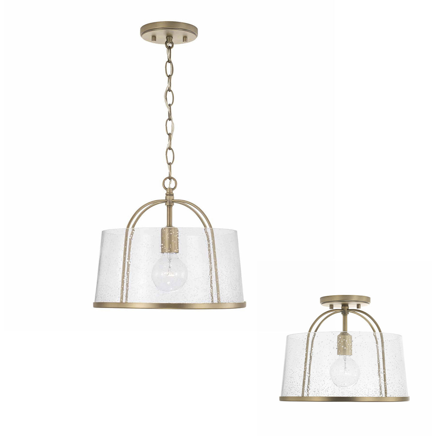 Madison 1 Light 13 inch Aged Brass Semi-Flush Mount Ceiling Light, Convertible Dual Mount