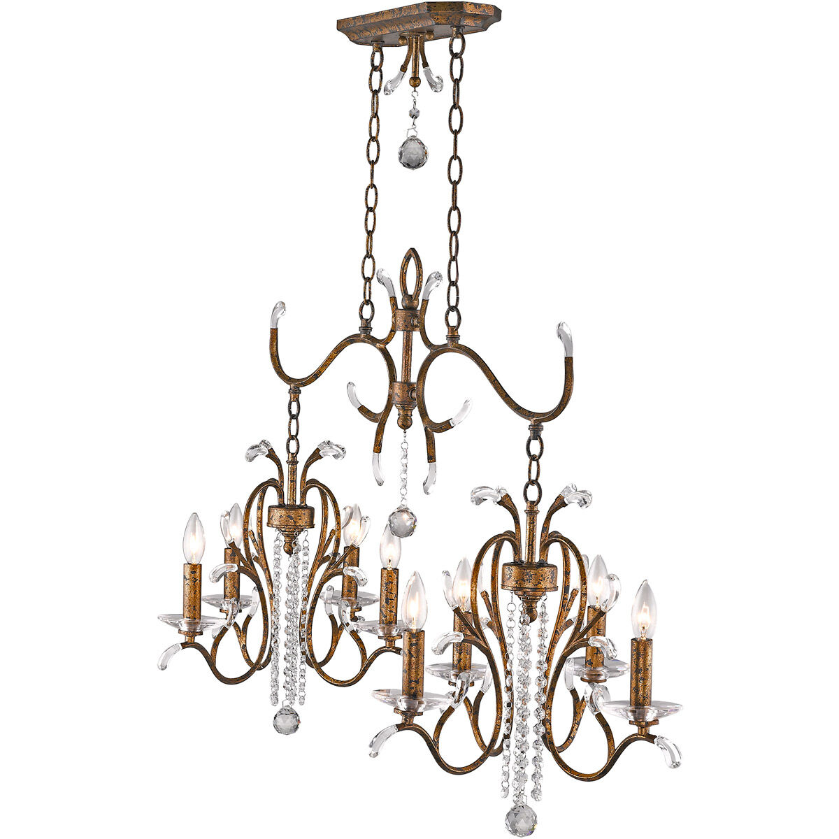 Serafina 8 Light 43 inch Hand Applied Venetian Golden Bronze Linear Chandelier Ceiling Light