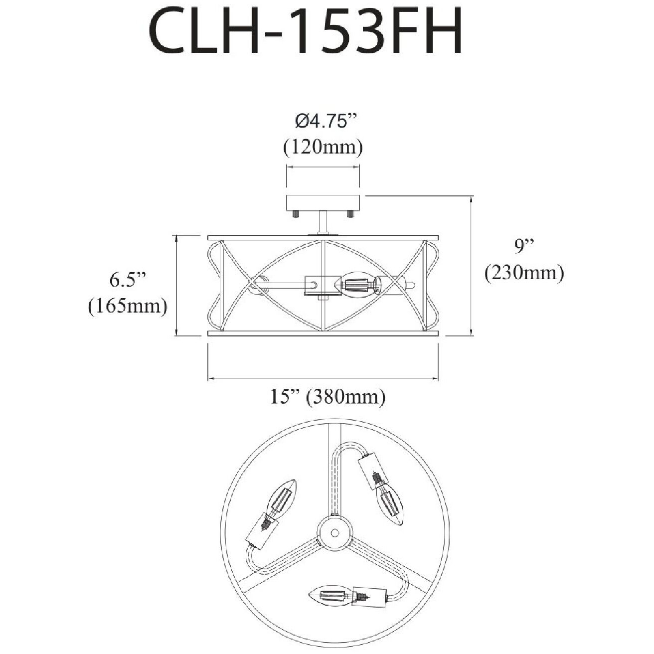 Calah 3 Light 15 inch Aged Brass Semi-Flush Mount Ceiling Light