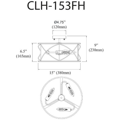 Calah 3 Light 15 inch Matte Black Semi-Flush Mount Ceiling Light