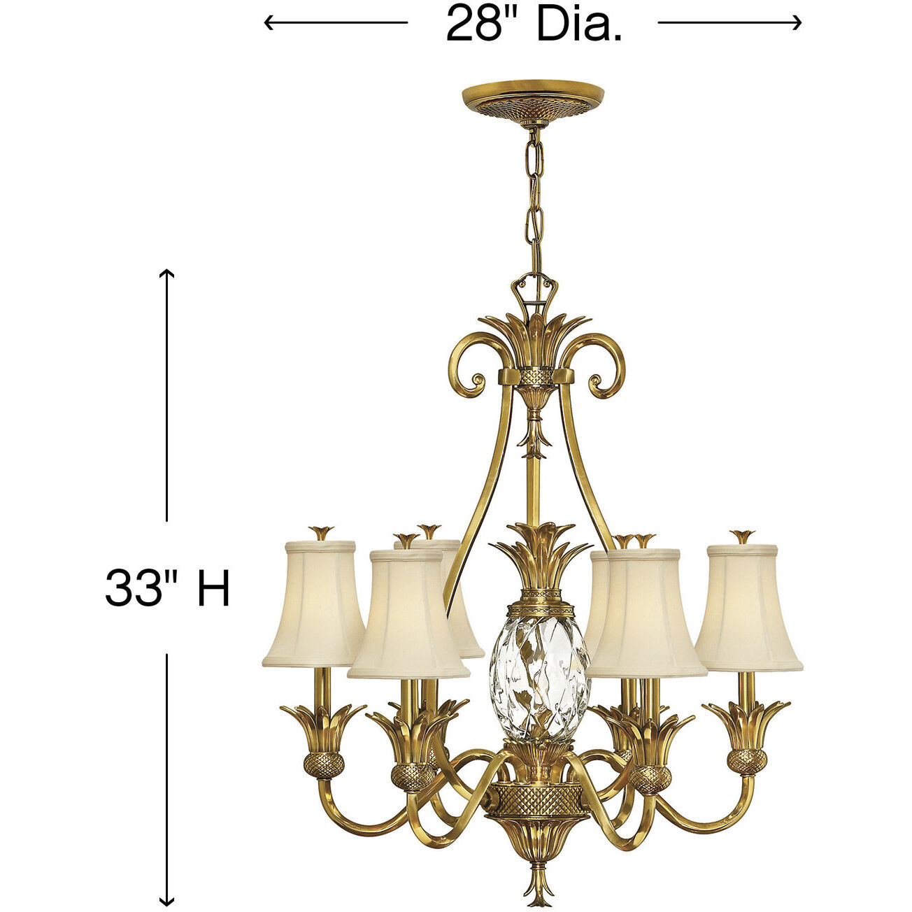 Plantation 7 Light 28 inch Burnished Brass Indoor Chandelier Ceiling Light