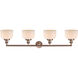 Franklin Restoration Large Bell 4 Light 44 inch Antique Copper Bath Vanity Light Wall Light in Matte White Glass, Franklin Restoration