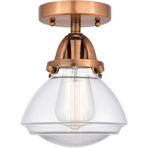 Nouveau 2 Olean LED 7 inch Antique Copper Semi-Flush Mount Ceiling Light in Clear Glass