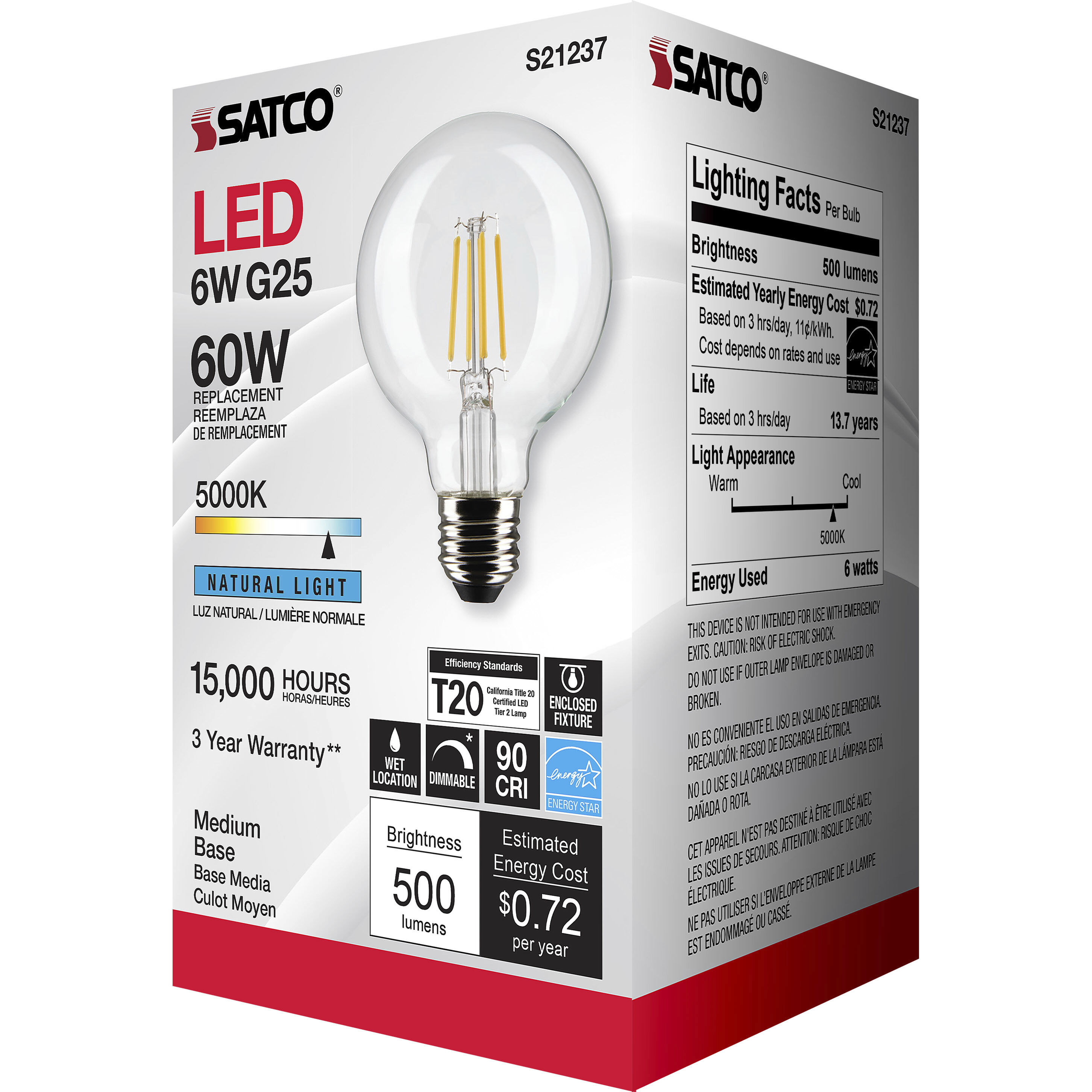 Lumos LED Medium Medium 6.00 watt 5000K LED Filament