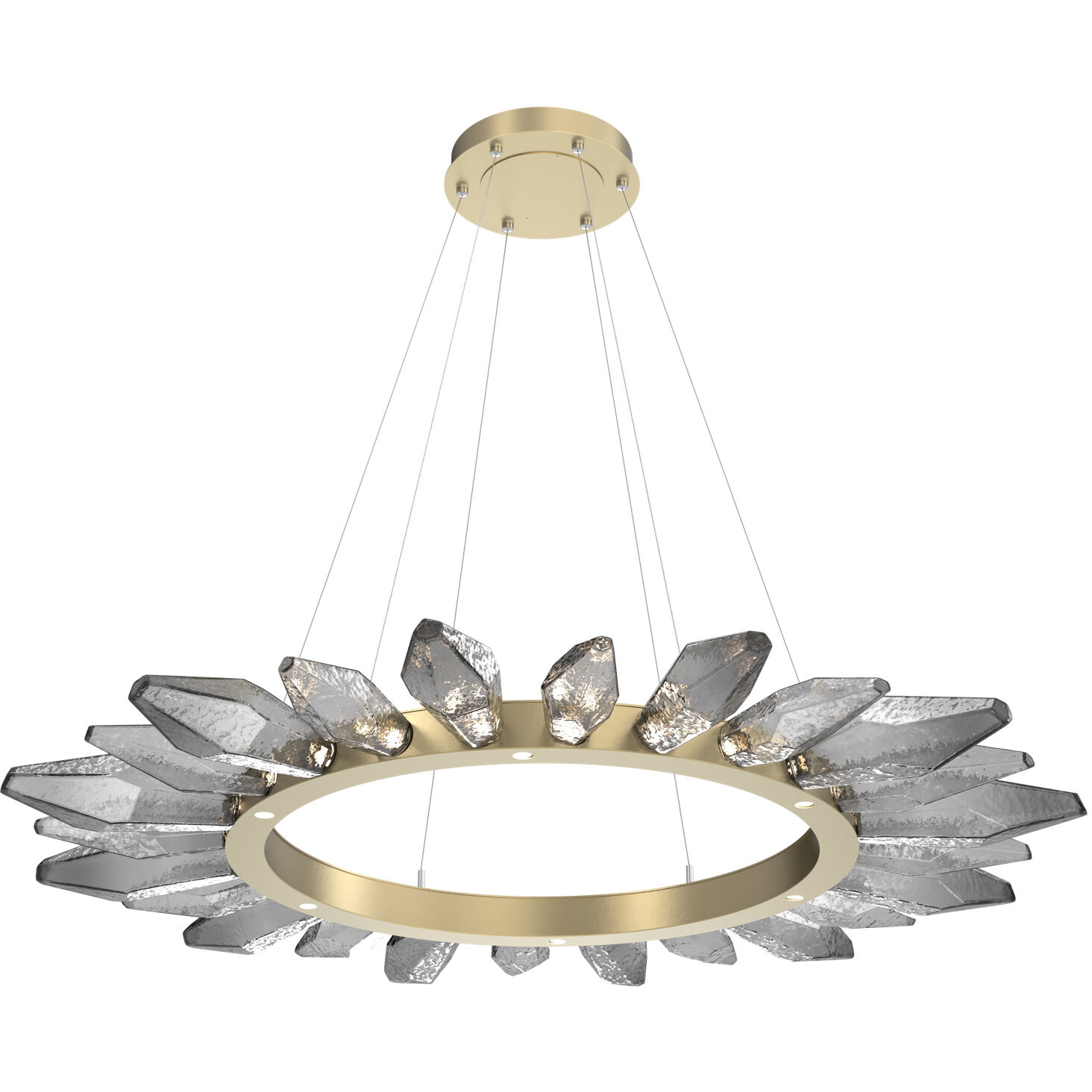 Rock Crystal LED Gilded Brass Chandelier Ceiling Light, Radial Ring
