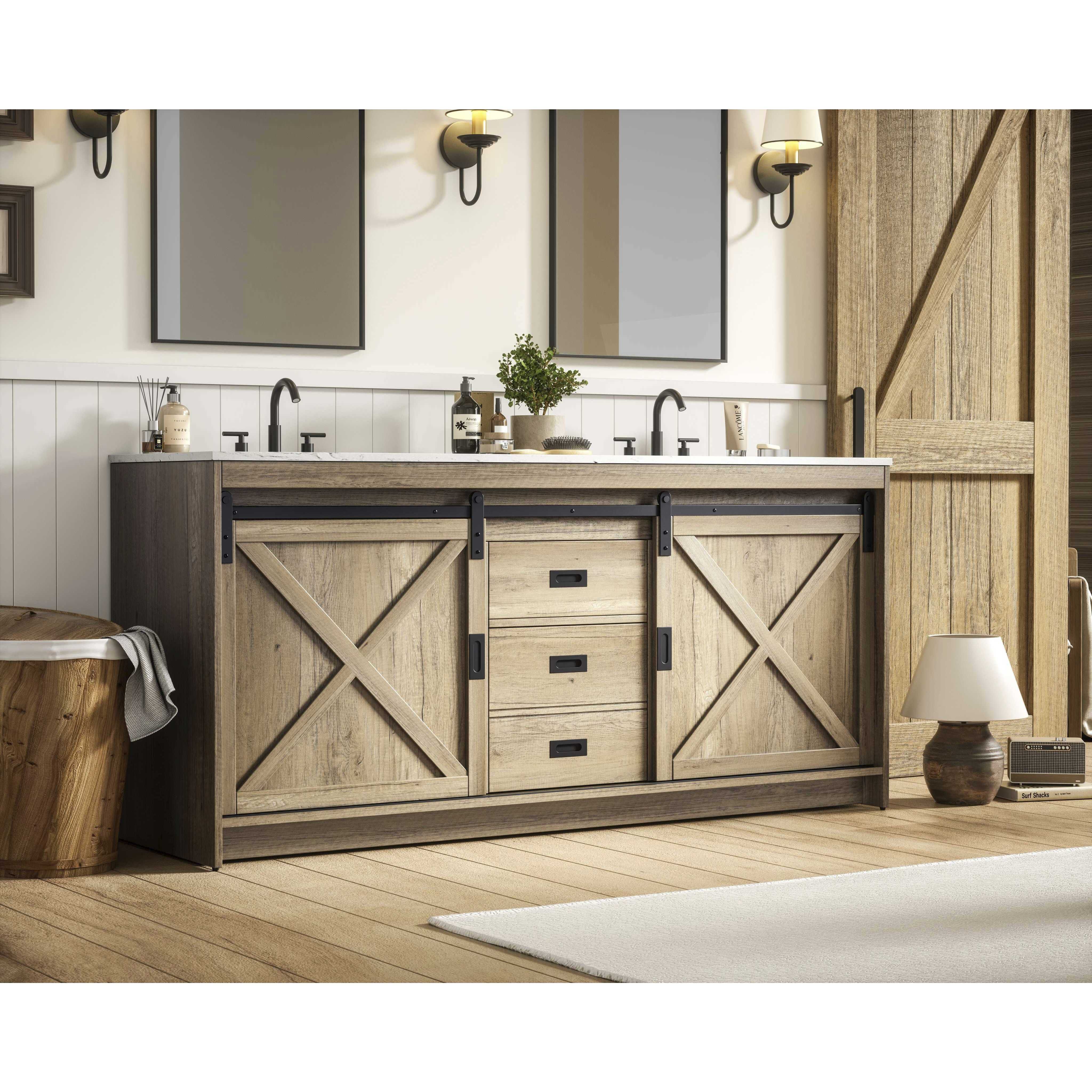 Austin 72 X 34 inch Natural Oak Bathroom Vanity Cabinet