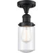 Franklin Restoration Dover 1 Light 5 inch Matte Black Semi-Flush Mount Ceiling Light in Seedy Glass, Franklin Restoration
