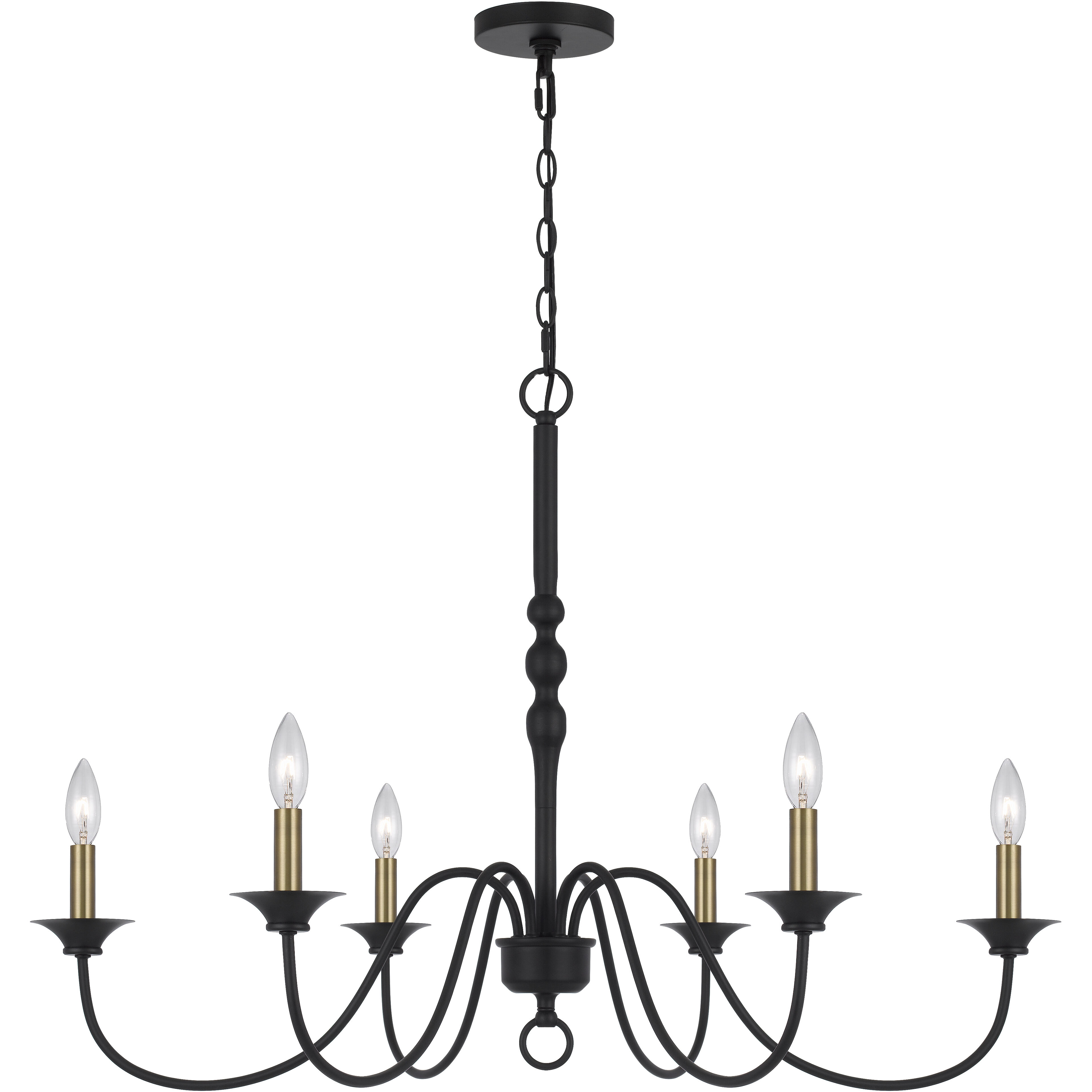 Marino 6 Light 36 inch Black and Antique Brass Chandelier Ceiling Light