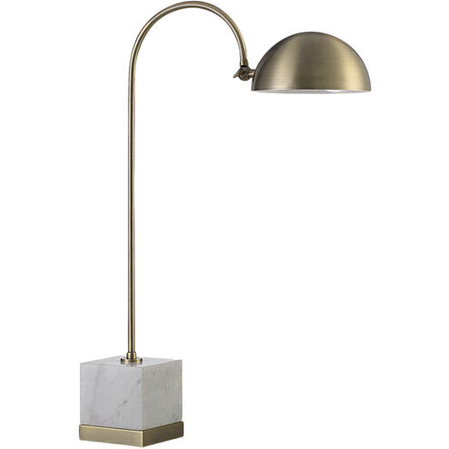 Volos 27 inch 100 watt Antique Brass and White Table Lamp Portable Light