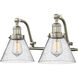 Franklin Restoration Large Cone 2 Light 18 inch Brushed Satin Nickel Bath Vanity Light Wall Light in Seedy Glass, Franklin Restoration