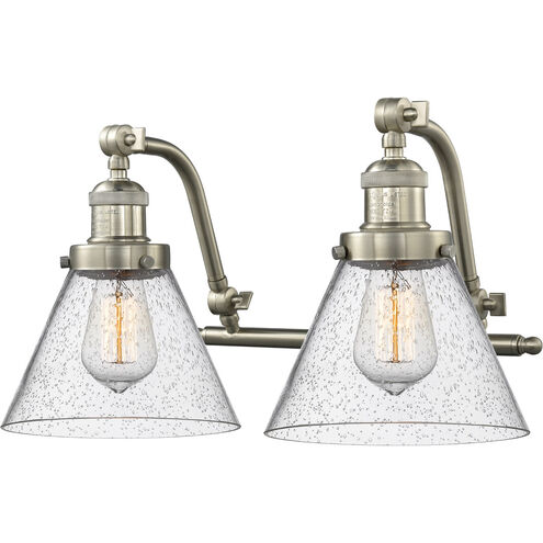 Franklin Restoration Large Cone LED 18 inch Brushed Satin Nickel Bath Vanity Light Wall Light in Seedy Glass, Franklin Restoration