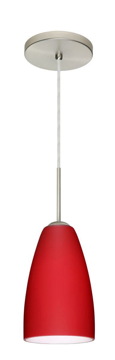 Riva 9 LED Satin Nickel Pendant Ceiling Light in Ruby Matte Glass