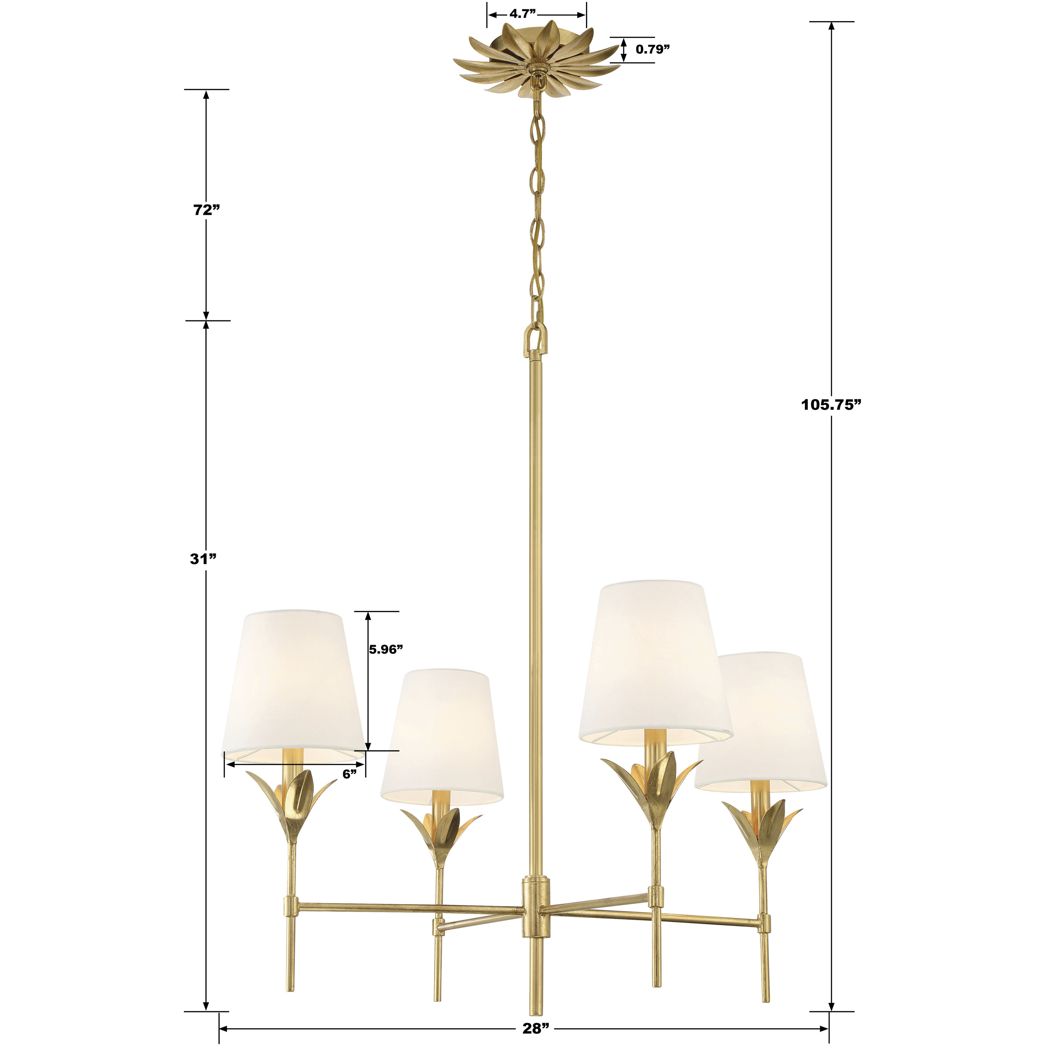 Broche 4 Light 28 inch Antique Gold Chandelier Ceiling Light