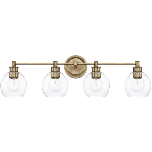 Mid Century 4 Light 32 inch Aged Brass Vanity Light Wall Light