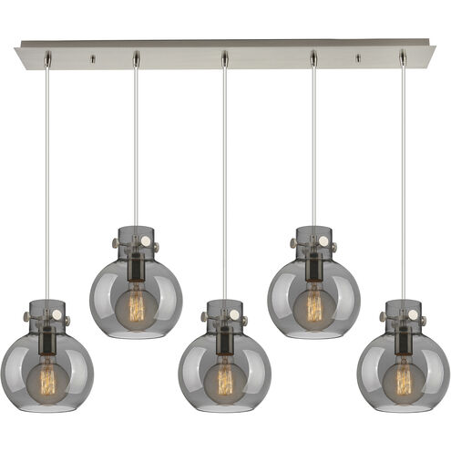 Newton Sphere 5 Light 39.75 inch Brushed Satin Nickel Linear Pendant Ceiling Light in Light Smoke Glass