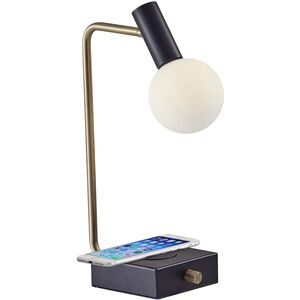 Windsor 18 inch 4.50 watt Matte Black with Antique Brass Accents Desk Lamp Portable Light, with AdessoCharge Wireless Charging Pad and USB Port