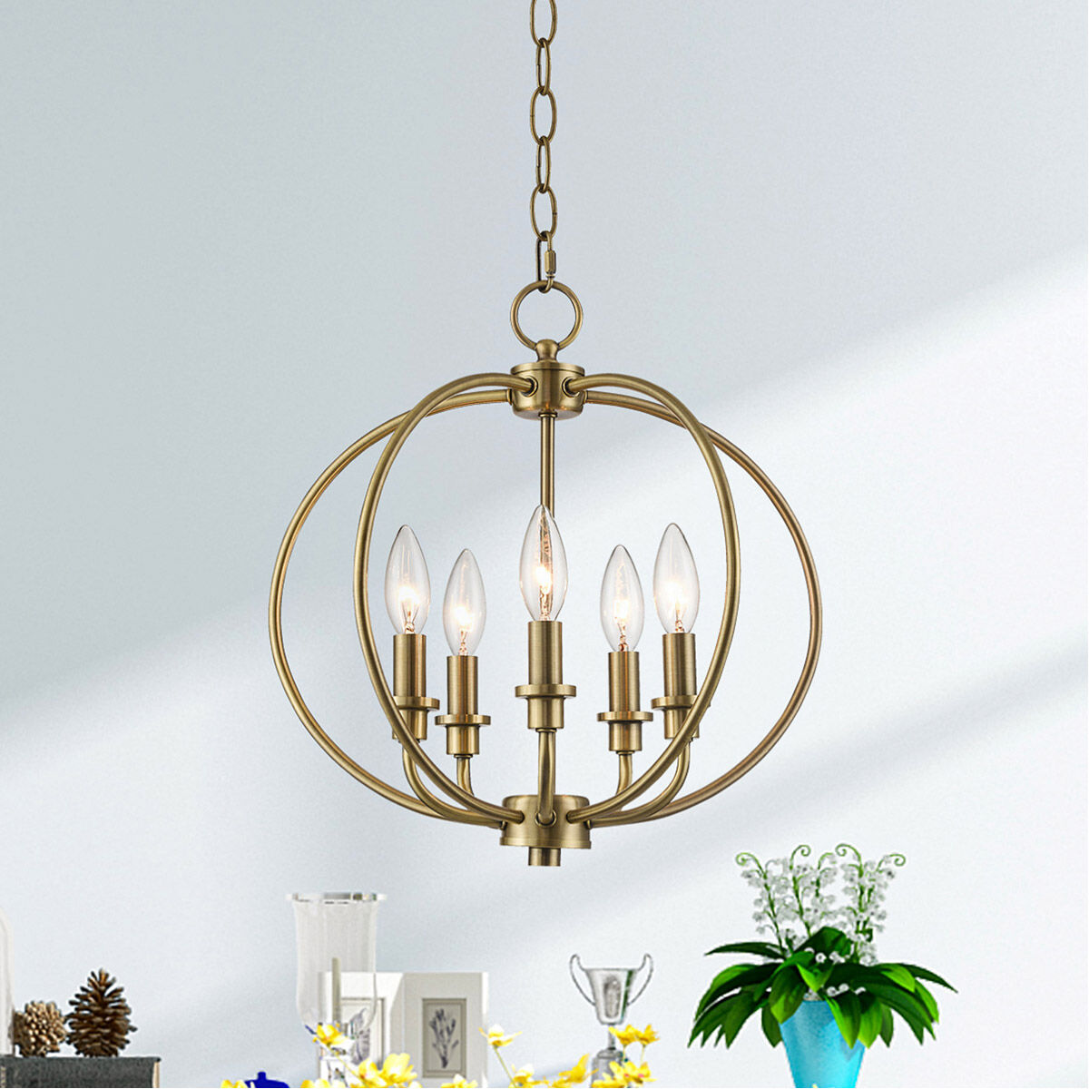Milania 5 Light 16 inch Antique Brass Convertible Mini Chandelier/Ceiling Mount Ceiling Light