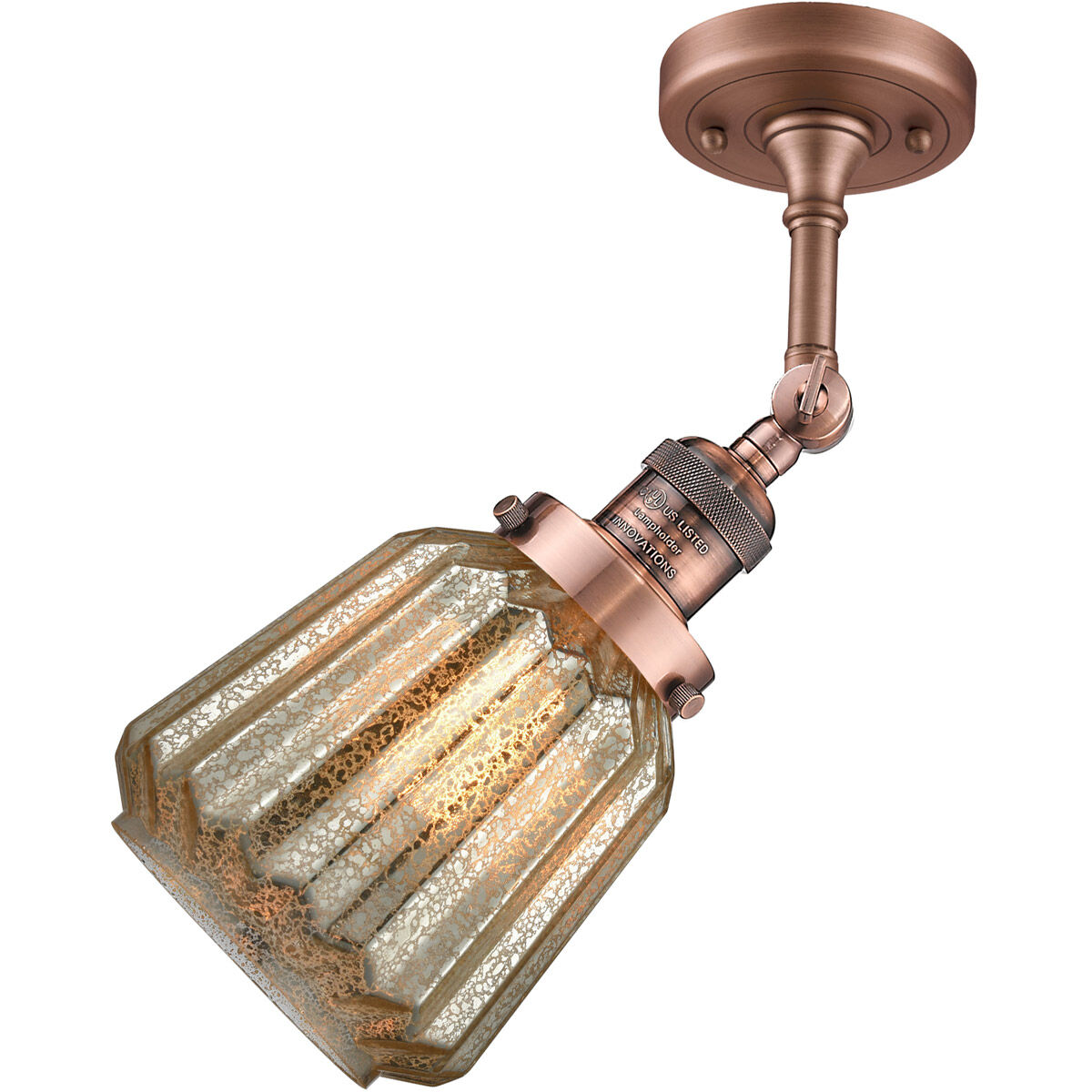 Franklin Restoration Chatham LED 6 inch Antique Copper Semi-Flush Mount Ceiling Light in Mercury Glass, Franklin Restoration