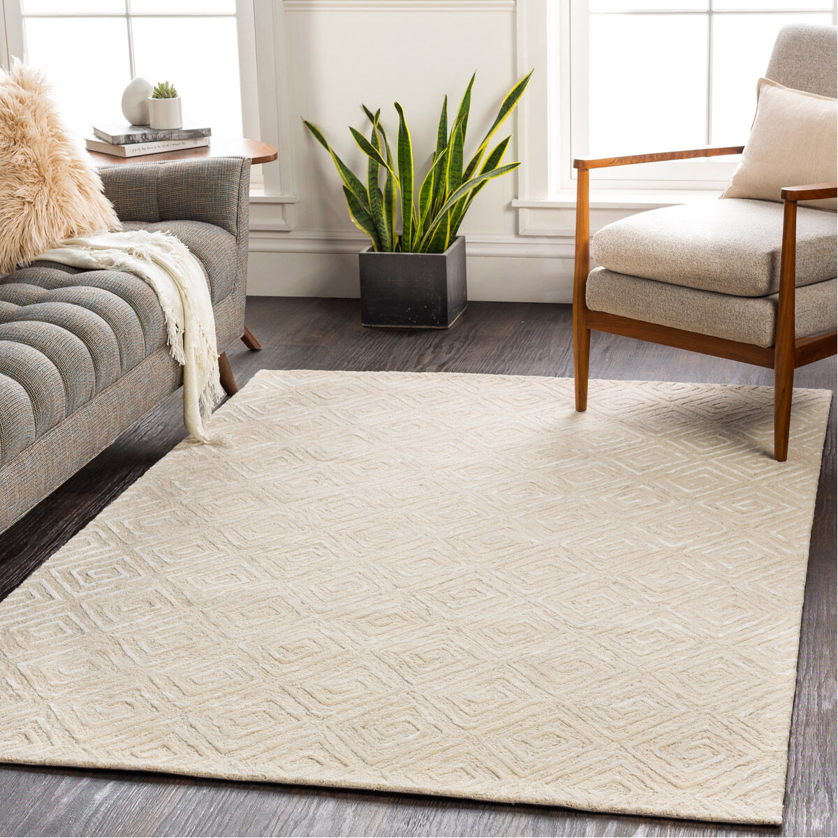 Opus 120 X 96 inch Ivory/Light Gray/Taupe/White Rugs, Rectangle