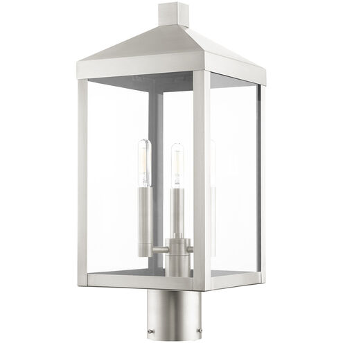 Nyack 3 Light 20 inch Brushed Nickel Outdoor Post Top Lantern