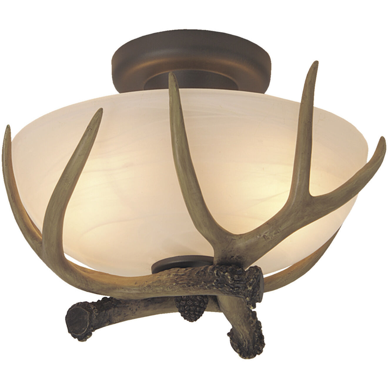 Antler 2 Light 12 inch European Bronze Semi Flush Ceiling Light 