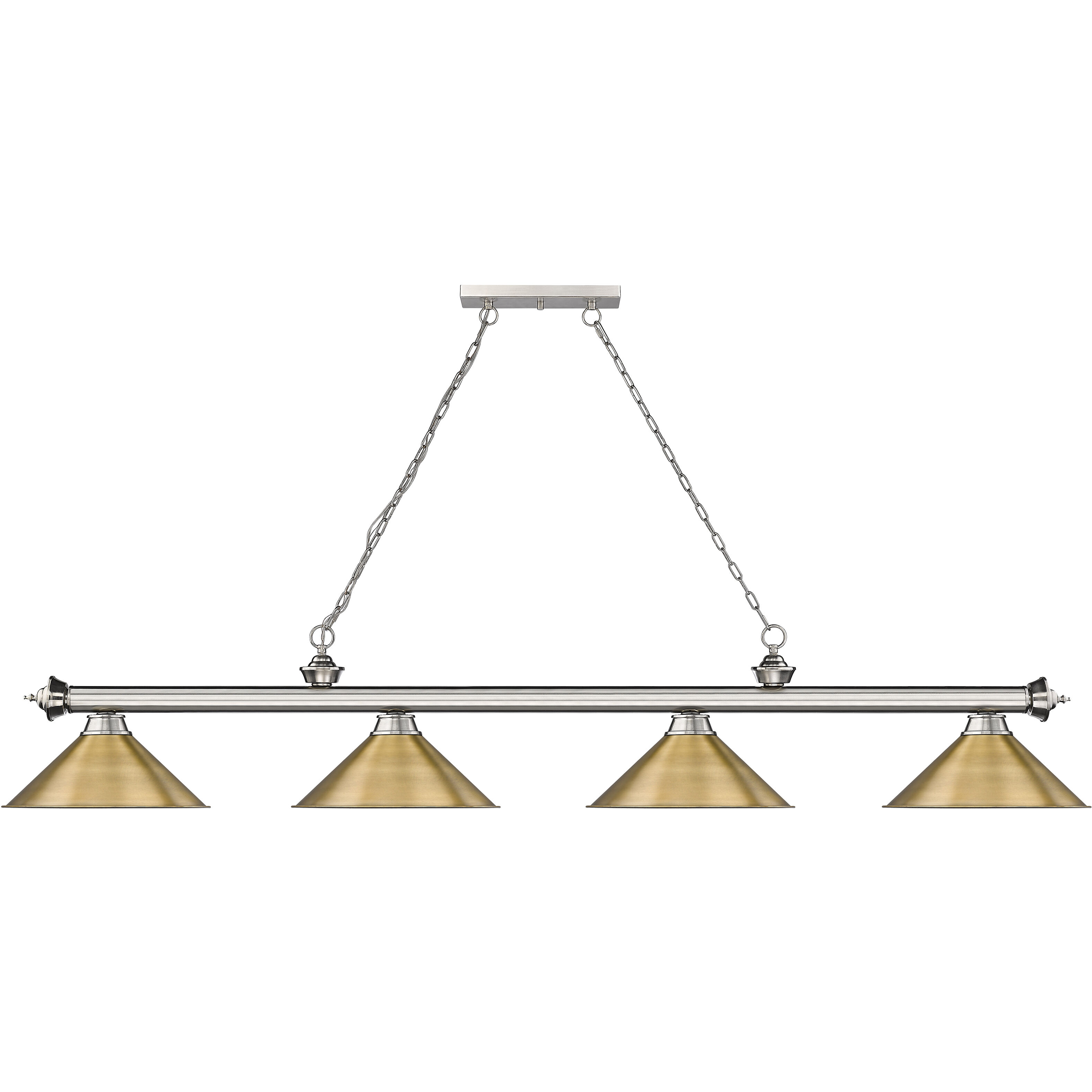 Cordon 4 Light 81.25 inch Brushed Nickel Billiard Ceiling Light in Rubbed Brass Metal