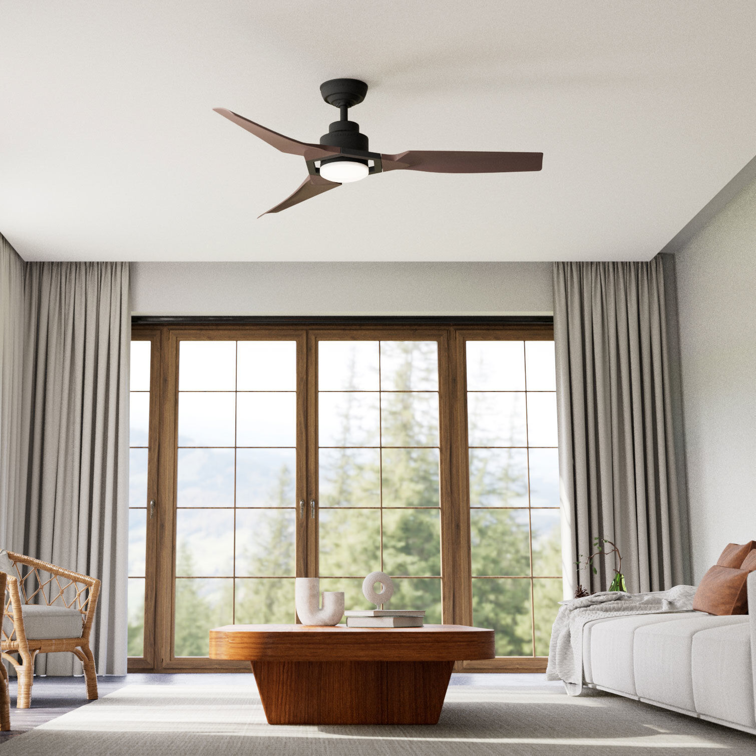 Eula 52 inch Matte Black with Chestnut Blades Outdoor Ceiling Fan