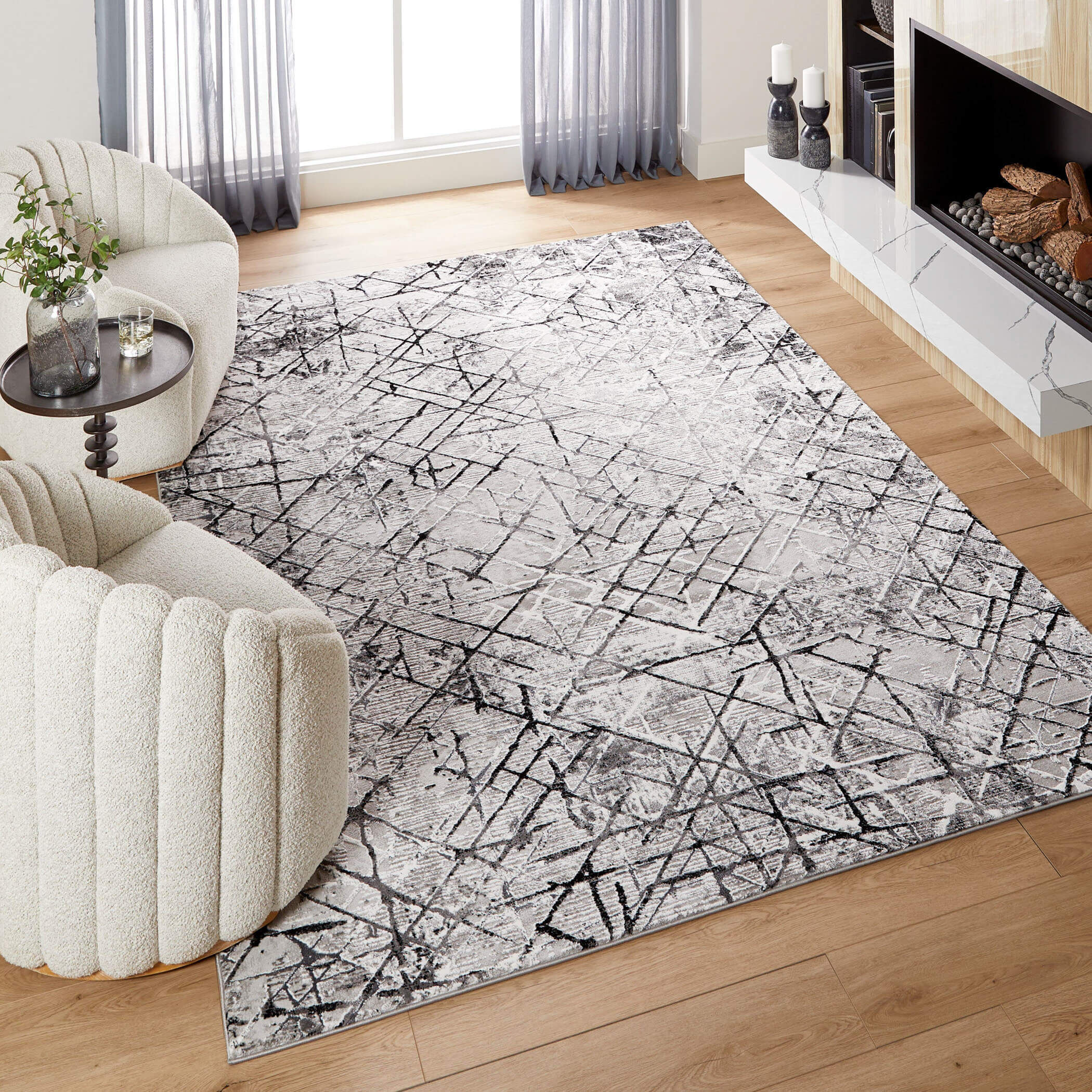 Sesia 36 X 24 inch Black/Grey Rug in 2 x 3