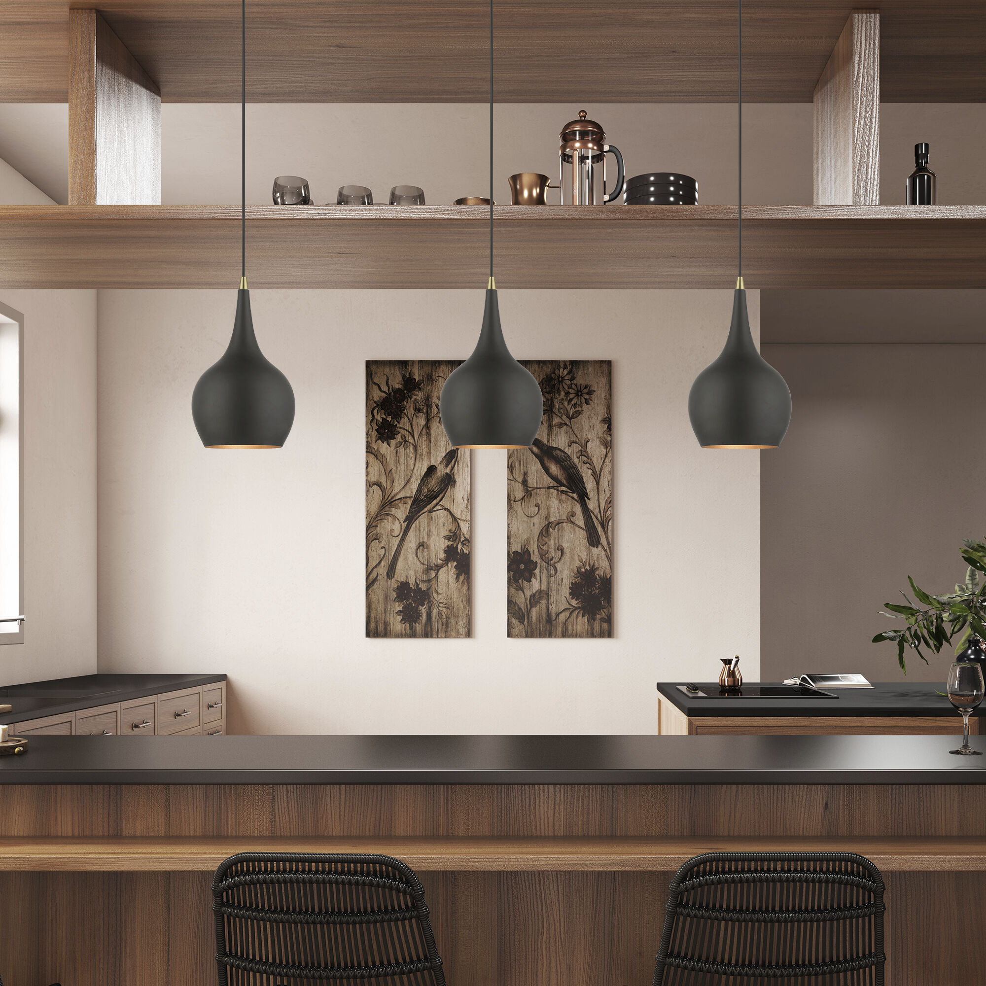 Andes 1 Light 7.75 inch Black with Antique Brass Accents Mini Pendant Ceiling Light