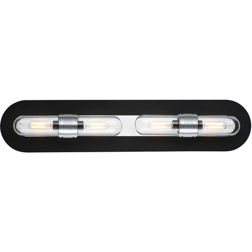 Dual 4 Light 28.5 inch Black/Brushed Aluminum Bath Vanity Wall Light