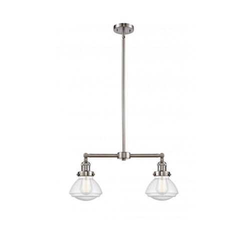 Franklin Restoration Olean 2 Light 22 inch Brushed Satin Nickel Island Light Ceiling Light in Seedy Glass, Franklin Restoration