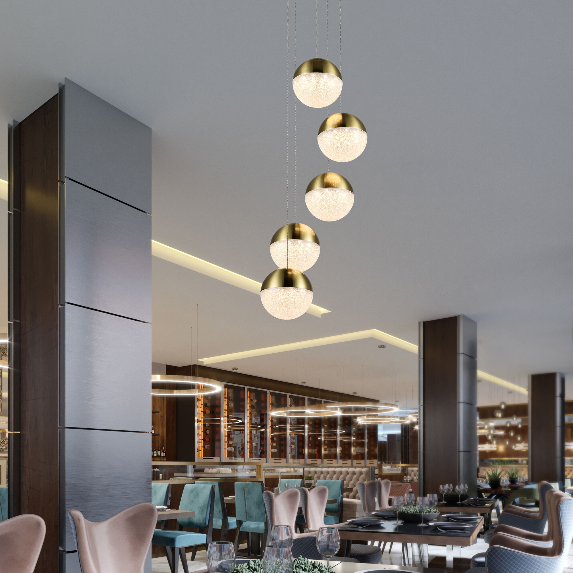 Artisan Collection/RAVELLO Series 5 Light 10.25 inch Brass Pendant/Chandelier Ceiling Light