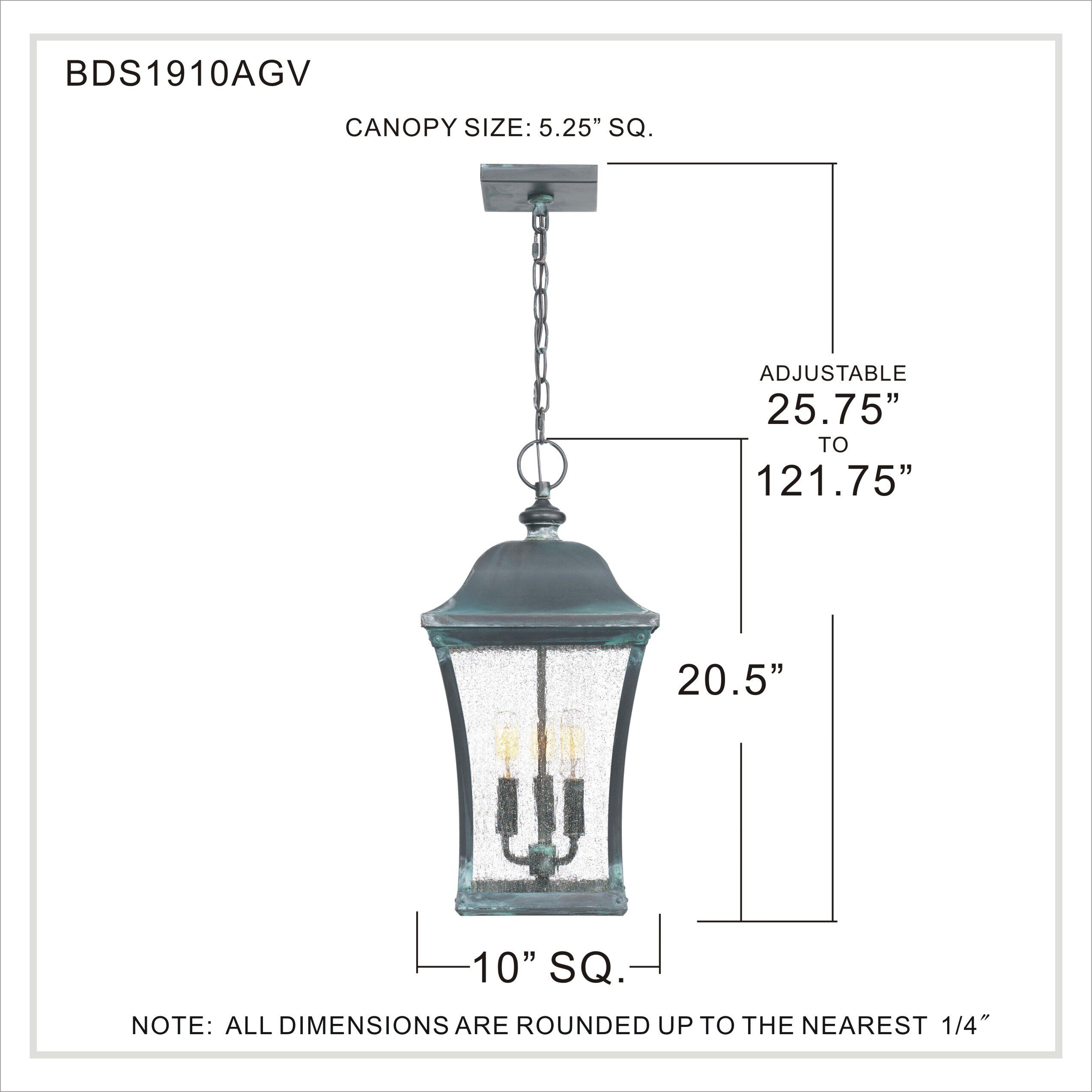 Bardstown 3 Light 10 inch Aged Verde Outdoor Hanging Lantern