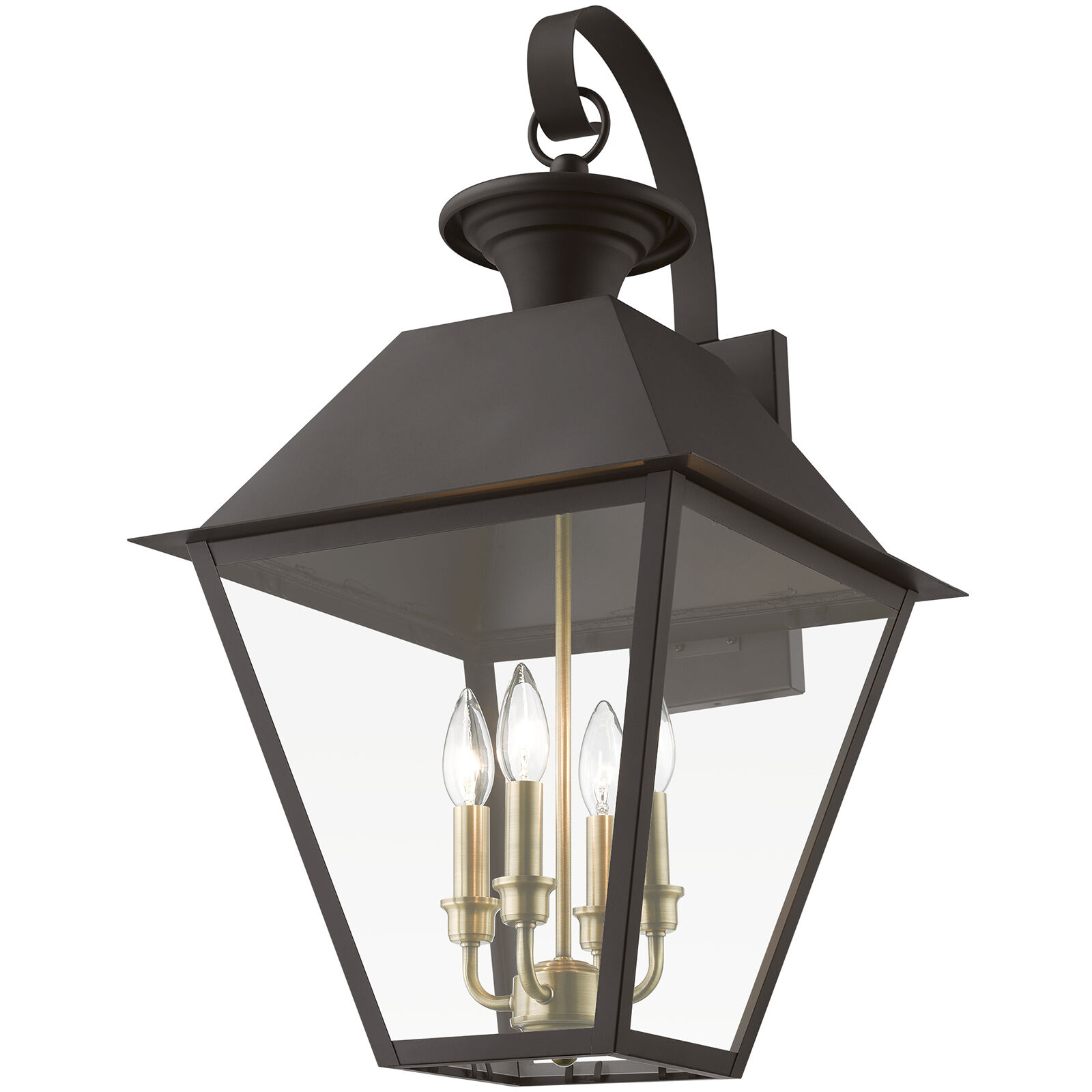 Wentworth 4 Light 28 inch Bronze with Antique Brass Finish Cluster Outdoor Extra Wall Lantern, Extra Large