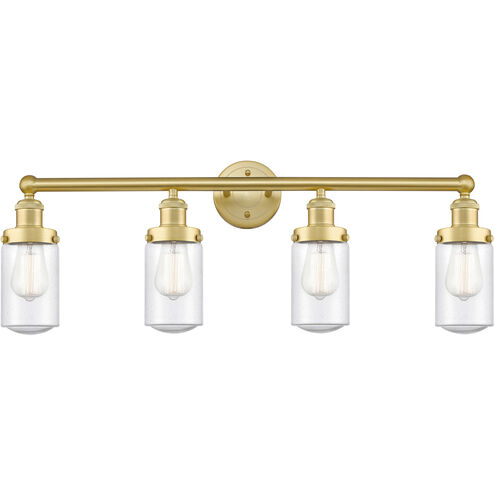 Dover 4 Light 33.5 inch Satin Gold Bath Vanity Light Wall Light in Seedy Glass