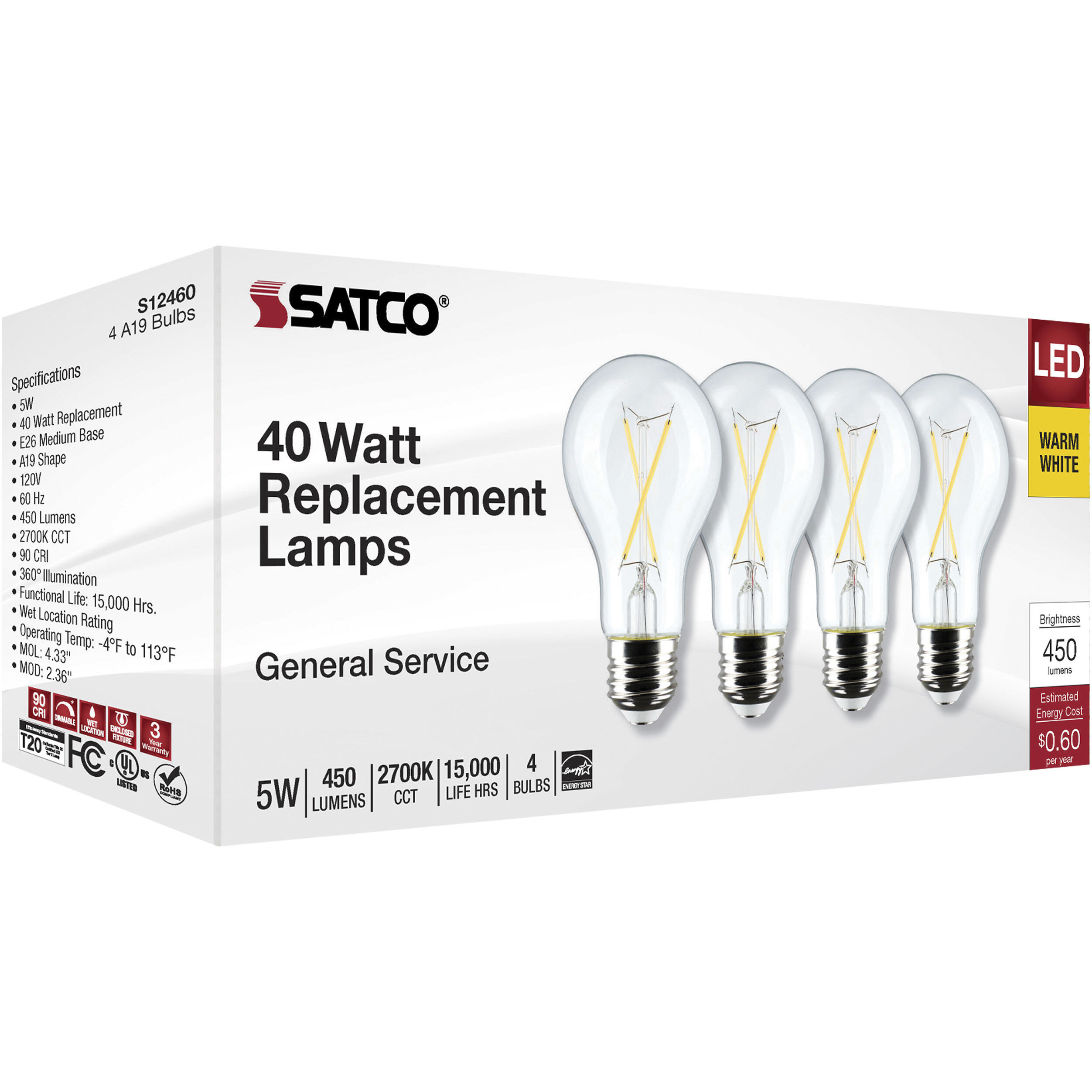 Lumos LED 5 watt 120 2700K Light Bulb, LED Filament